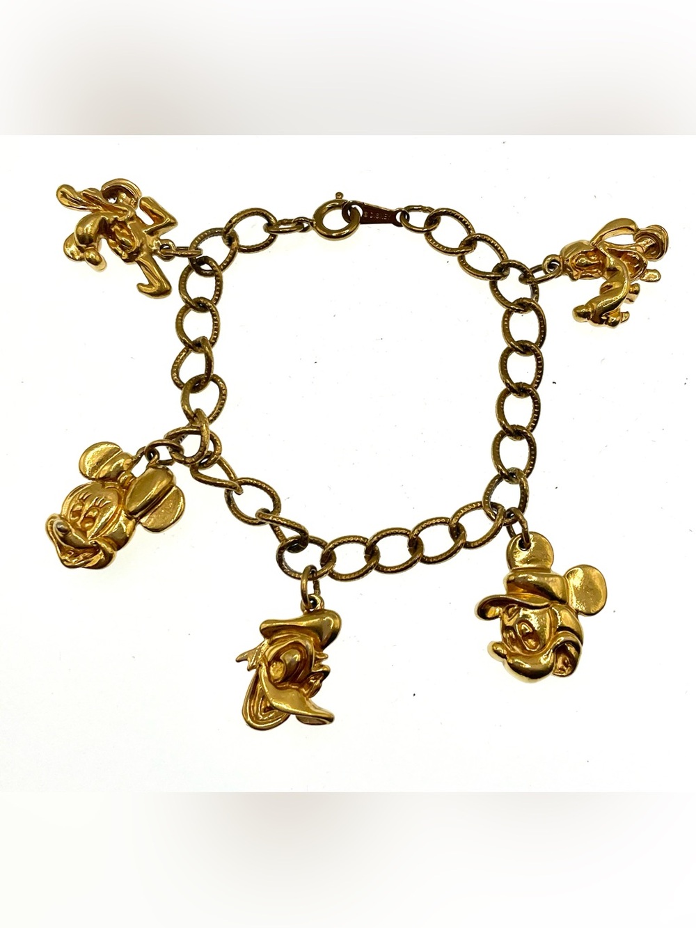 Vintage Disney Gold Tone Character Charm Bracelet Mickey Donald Pluto Goofy